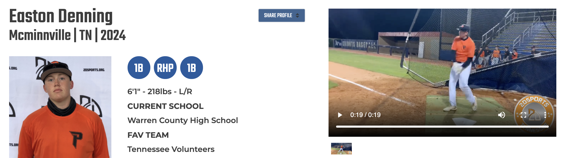 Easton Denning 2D Baseball Profile